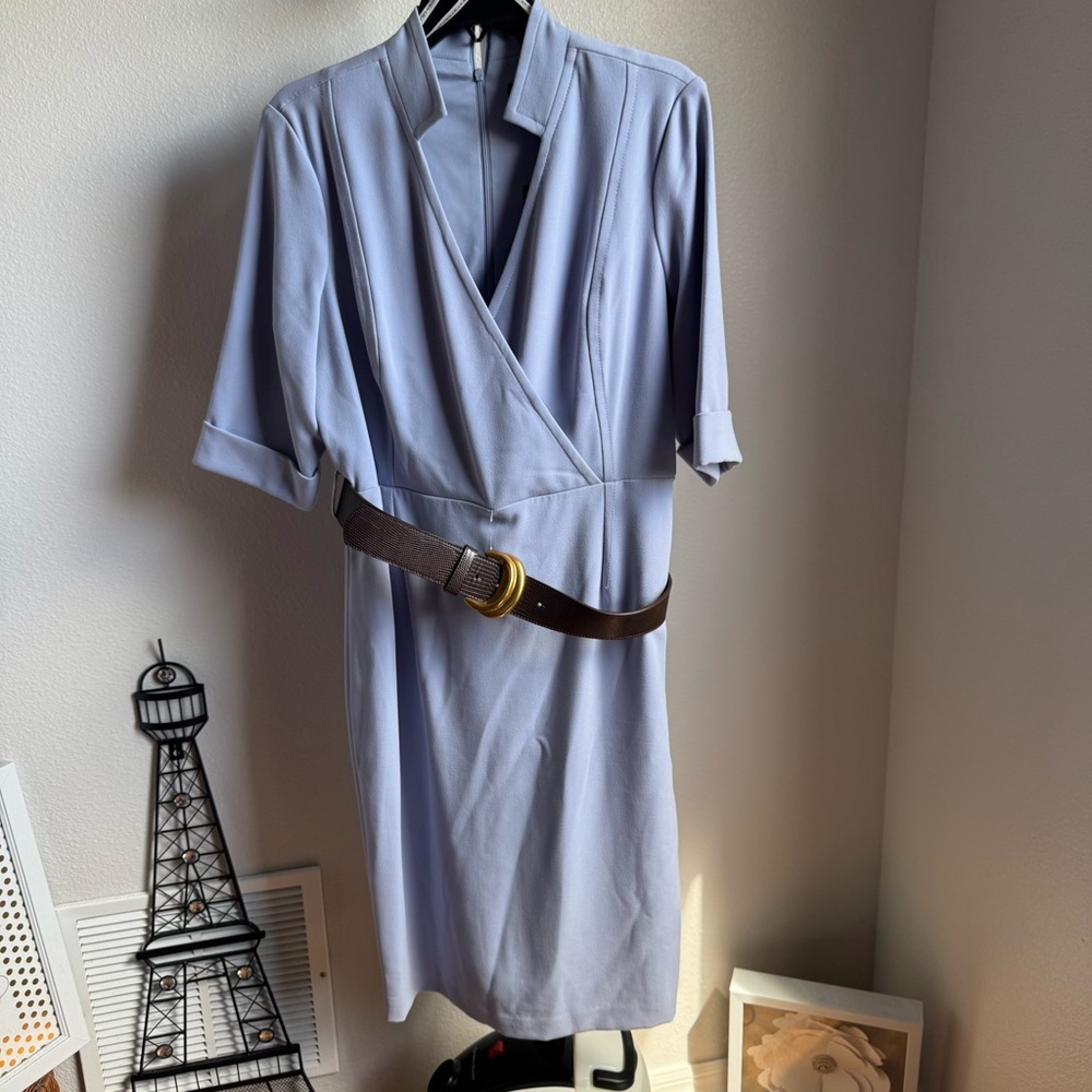 NWT DONNA KARAN NEW YORK PLUS SIZE ELBOW SLEEVE SHEATH DRESS COLOR GLACIAL BLUE - Picture 6 of 11